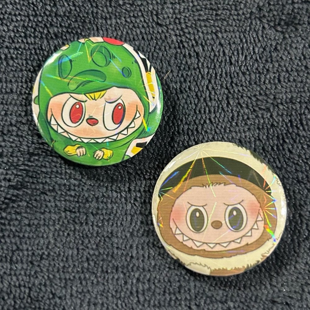 Labubu 1.25” Handmade Holographic Buttons - Set of 2
